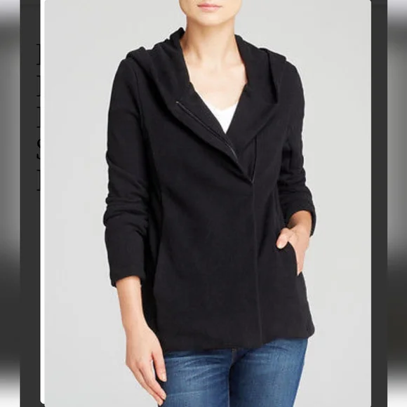 Standard James Perse Hooded Zip Front Sweatshirt Black Pockets Women's Medium - Picture 8 of 9